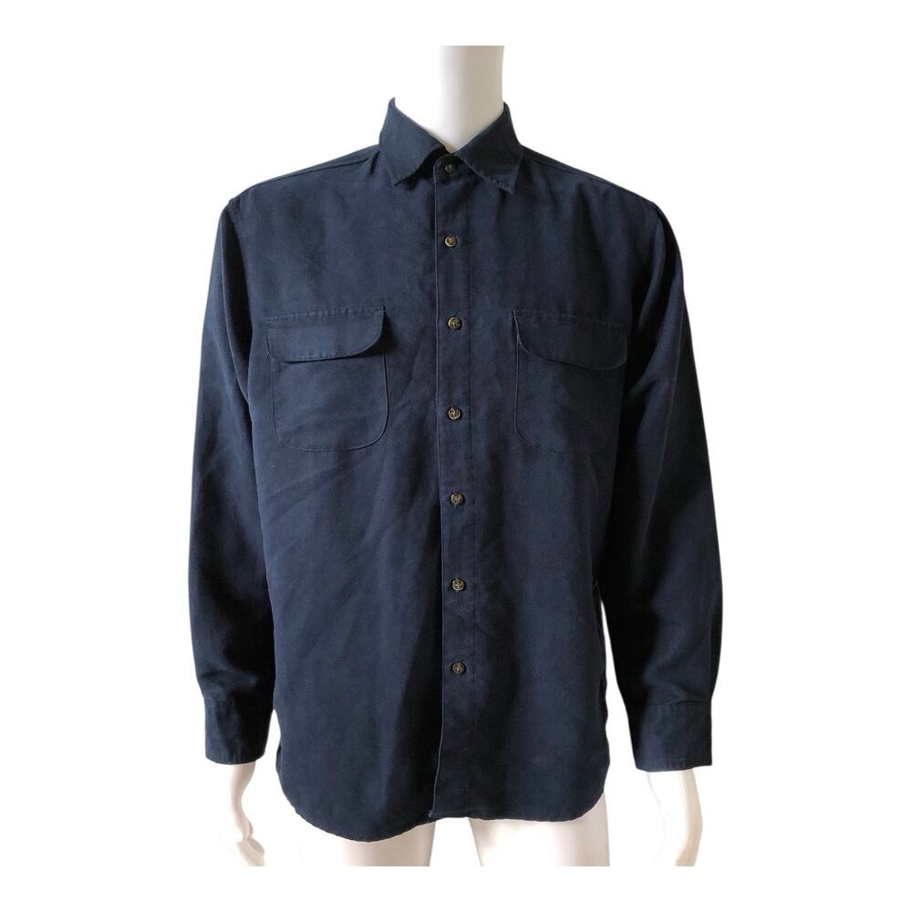 George Sueded Button Up Shirt Mens M (38/40) Navy Long Sleeve Collared Pockets